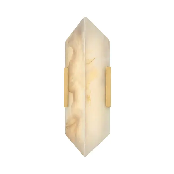 The Geo LED Wall Sconce transforms natural honey onyx into a luminous art piece. Book-matched stone panels reveal mirrored veining patterns, creating visual drama while the integrated LED provides warm, energy-efficient illumination.