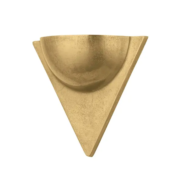 The Atria wall sconce transforms geometric form into organic elegance through its seashell-inspired pyramidal shape. Finished entirely in warm Vintage Brass, it delivers ambient illumination with sculptural presence and material richness.