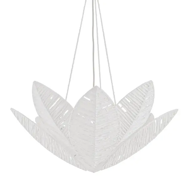 The Azores chandelier brings organic elegance with its magnolia-inspired design featuring handmade paper petals with detailed veining. The warm silver leaf finish adds subtle sophistication while the translucent petals create a soft, ambient glow. Perfect for spaces seeking natural, understated beauty.