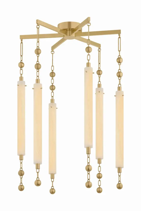 The Parigi LED Chandelier brings Parisian glamour to modern spaces with its distinctive elongated linkage and sculptural metal baubles. Cloud seedy glass tubes create an ethereal glow, while the vintage brass finish adds warmth and sophistication.