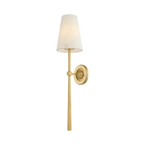 The Cadiz sconce combines clean-lined modern geometry with warm vintage brass and soft raw silk shades. Its slender profile and tailored design make it perfect for flanking mirrors or adding refined ambiance to intimate spaces.
