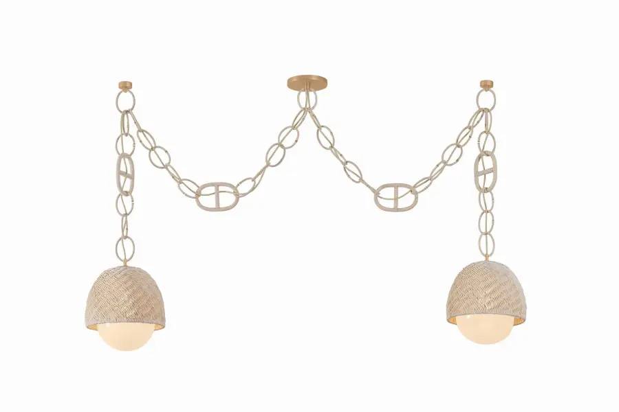 Piasu Two Light Linear Chandelier in Champagne Leaf