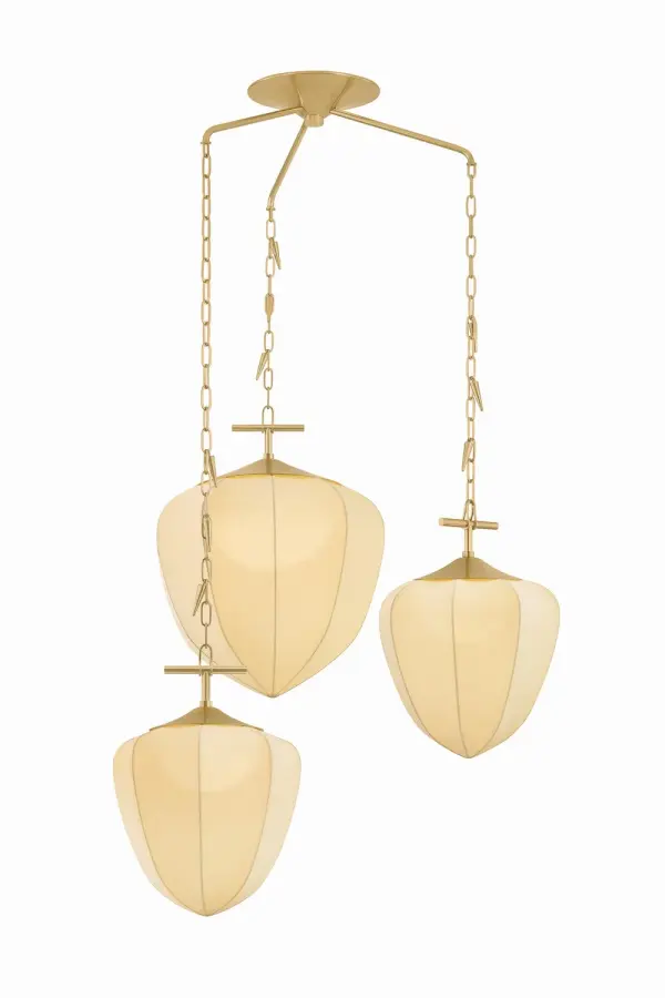 Hoshi Three Light Chandelier in Vintage Brass