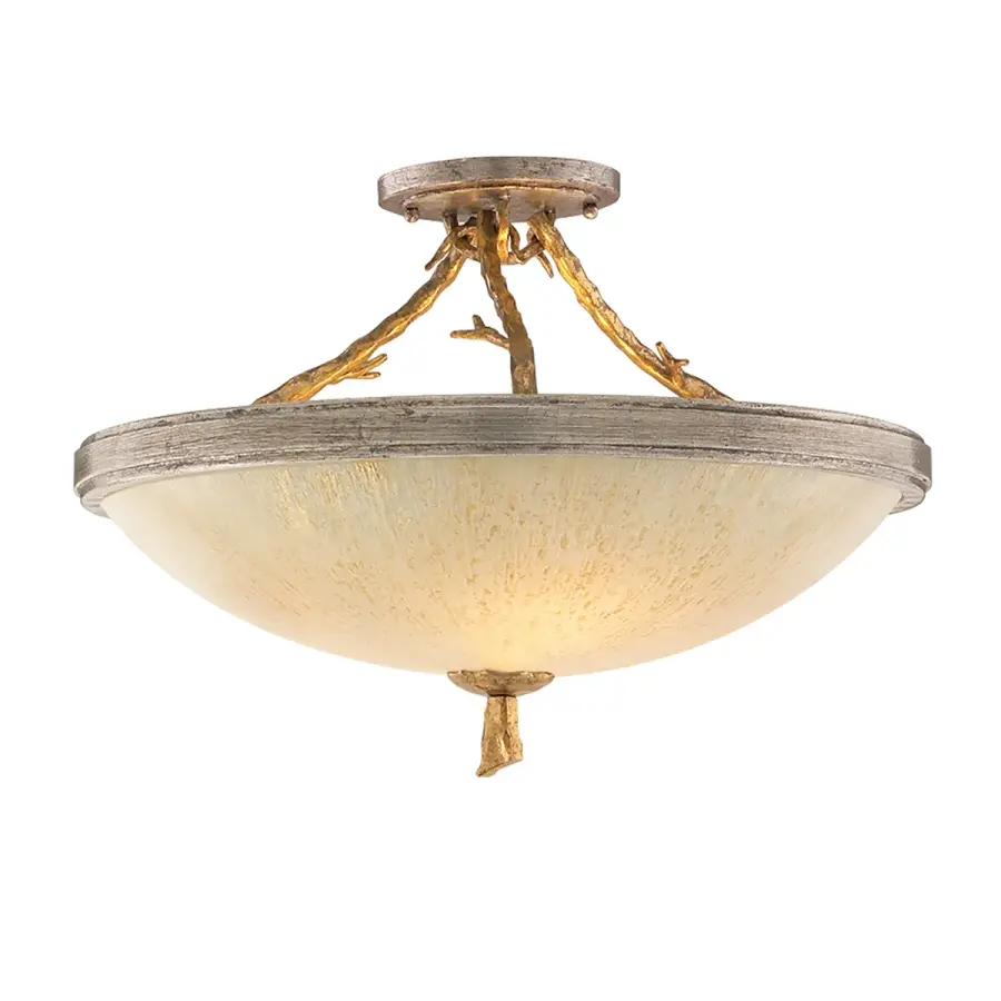Parc Royale Three Light Semi Flush Mount in Vintage Gold Leaf