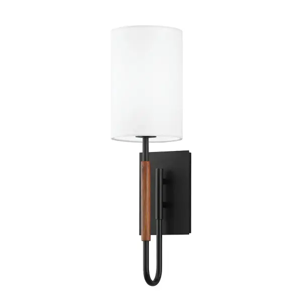 The Cosmo wall sconce delivers modern sophistication with its soft black finish and white linen glass shade. Its compact 5.75" profile makes it ideal for tight spaces while providing warm, diffused illumination perfect for ambient lighting.