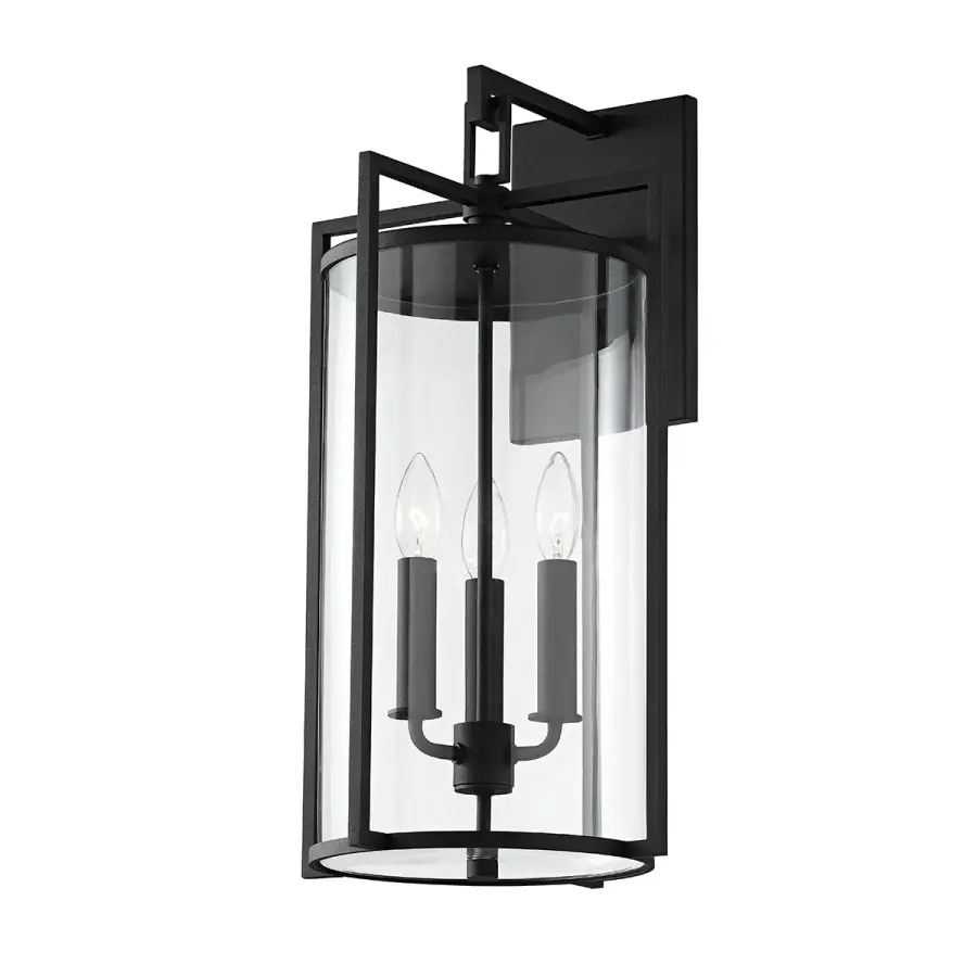 Percy Three Light Outdoor Wall Sconce in Textured Black