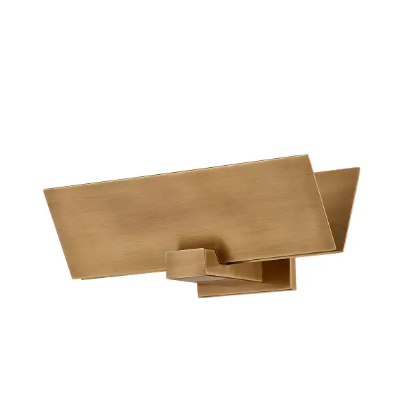 The Lander sconce brings architectural sophistication with its planar, book-like form and clean right angles. The warm Patina Brass finish adds rustic elegance while the versatile design allows upward or downward orientation.