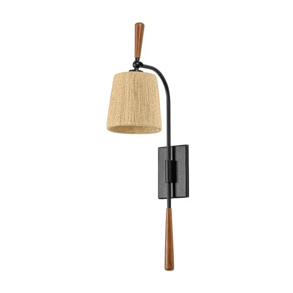 The Harlyn sconce beautifully blends mid-century modern design with organic materials. Its basket-like abaca cord shade creates warm, diffused light while acacia wood finials add artisanal charm. Perfect for adding textural interest and ambient lighting.