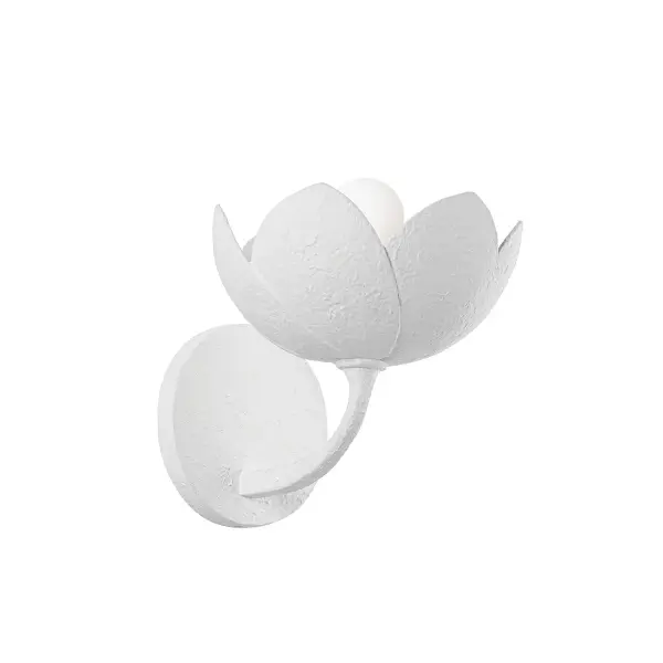 The Arcata sconce brings romantic, nature-inspired design to compact spaces. Its hand-worked Gesso White finish and sculptural floral form create visual interest, while the 8-inch profile fits beautifully in bathrooms, hallways, and powder rooms.