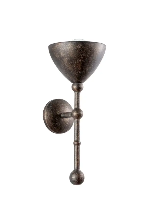 The Vishal sconce brings gallery-worthy design to your walls with its Giacometti-inspired sculptural framework. The hand-applied Black Patina Gold finish creates an organic, weathered aesthetic that adds artistic depth to any space.