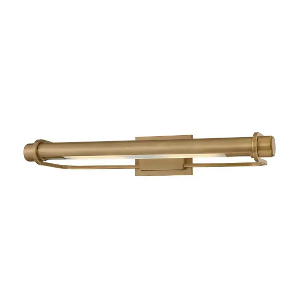 The Caspian picture light combines form and function with its continuous arm design and tubular shade. The patina brass finish adds warmth while the focused beam effectively illuminates artwork and architectural details.