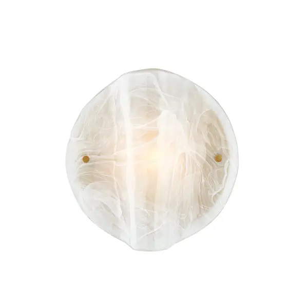The Dale sconce transforms functional lighting into wall art with its distinctive swirled Remolino Blanco glass and sculptural curved form. The inside-etched translucent glass creates atmospheric lighting while the Patina Brass pins add refined detail. Compact at 9.5 inches, it's ideal for intimate spaces requiring both illumination and visual interest.