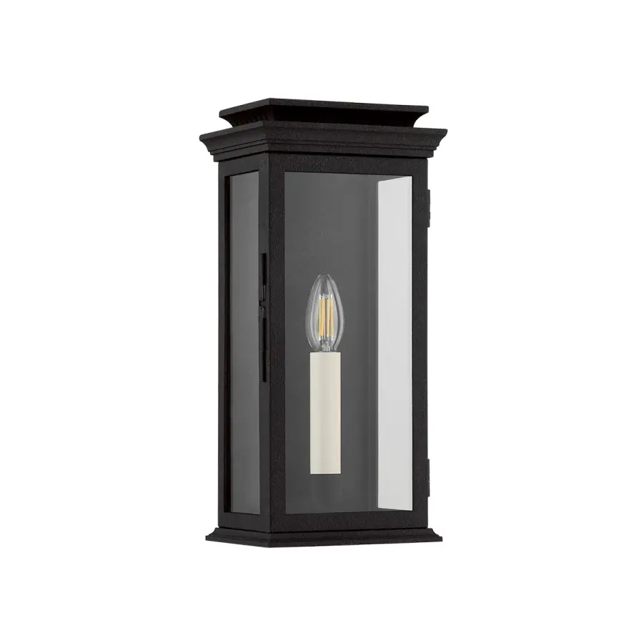 Louie One Light Outdoor Wall Sconce in Forged Iron