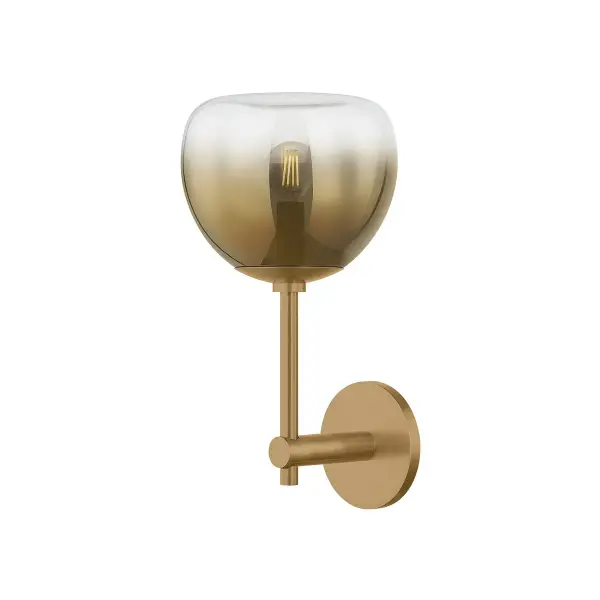 The August wall sconce masterfully blends modern geometry with classical elegance through its layered linear design and distinctive dished glass orb. The patina brass finish and vertically fluted stem add refined detail.
