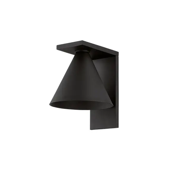 The Sean outdoor wall sconce delivers streamlined modern style with practical Dark Sky compliance. Its conical shade and textured black finish create a versatile fixture that reduces light pollution while providing functional illumination.