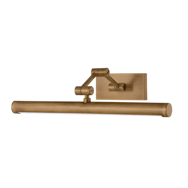 The Isaac picture light combines industrial design with modern LED efficiency. Its elongated tubular head and three pivot points allow precise artwork illumination while the slim 16-inch profile stays unobtrusive. Warm 2700K light with excellent 90 CRI ensures accurate color rendering.