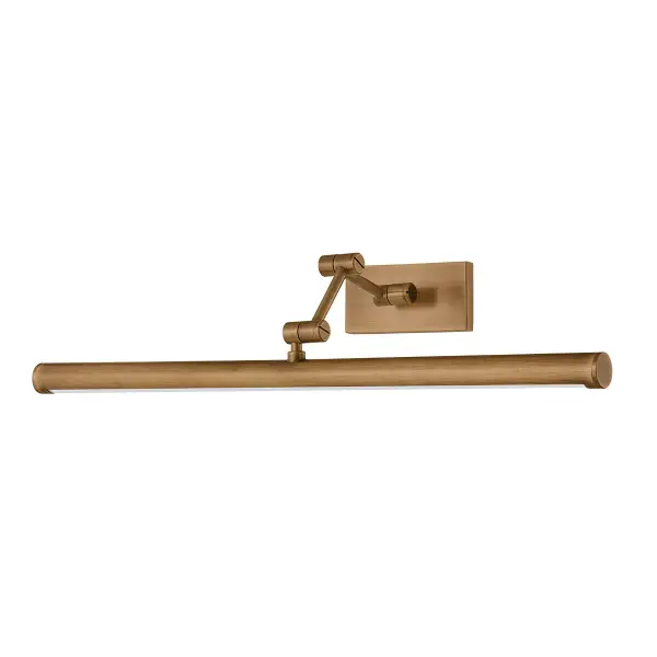 The Isaac picture light combines industrial design with modern LED efficiency. Its elongated tubular head and three pivot points provide precise artwork illumination while the slim profile stays unobtrusive.