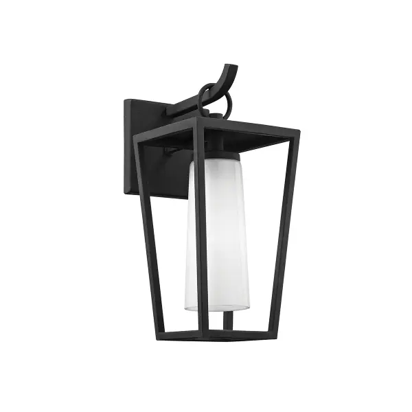 The Mission Beach wall lantern combines hand-worked iron craftsmanship with a textured black finish and opal glass shade. Its compact 6-inch width and wet-rated certification make it ideal for coastal and outdoor applications.