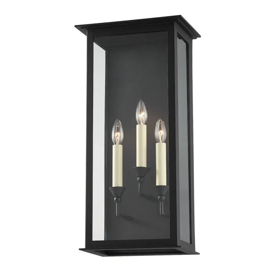 Chauncey Three Light Outdoor Wall Sconce in Texture Black