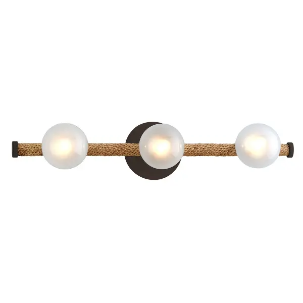 The Nomad 3-Light Vanity combines hand-worked iron craftsmanship with modern LED efficiency. Its 24-inch width and opal glossy shades provide even, flattering illumination ideal for bathroom vanities and grooming areas.