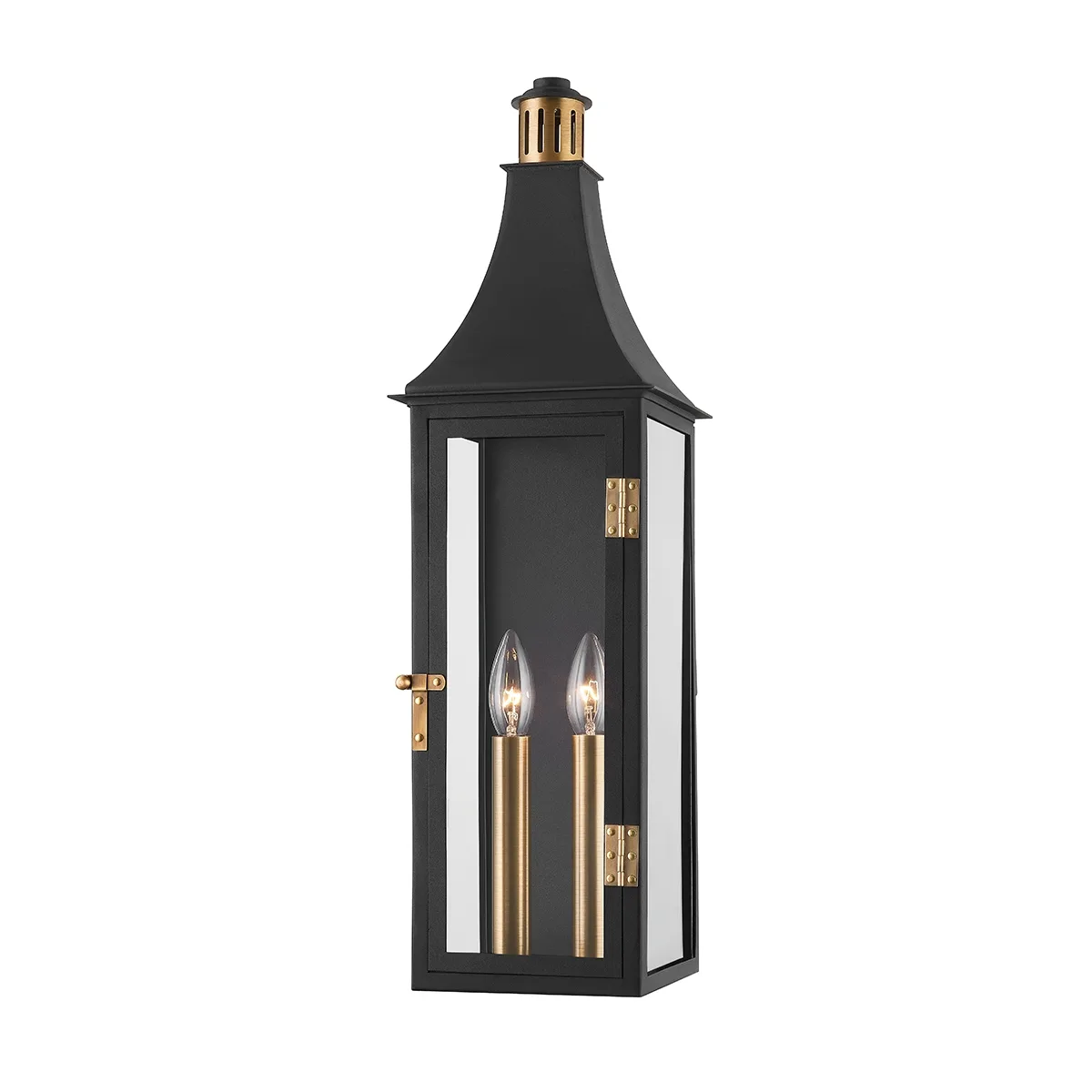 Wes Two Light Outdoor Wall Sconce in Patina Brass