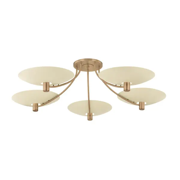Wolfe Five Light Semi Flush Mount in Patina Brass