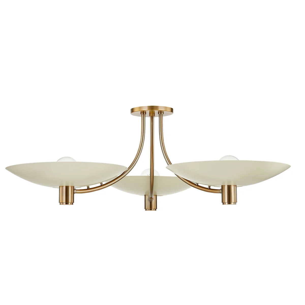 Wolfe Three Light Semi Flush Mount in Patina Brass