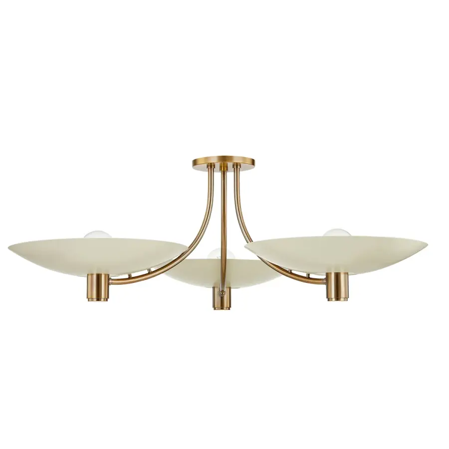 Wolfe Three Light Semi Flush Mount in Patina Brass