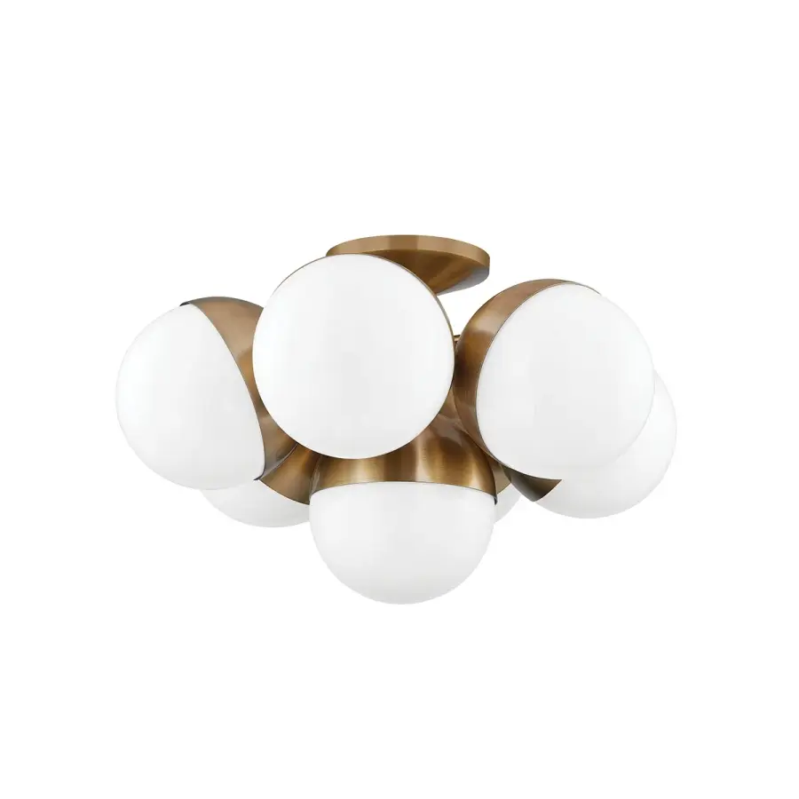Cupertino Seven Light Semi Flush Mount in Patina Brass