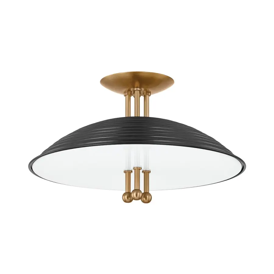 Larkin Three Light Semi Flush Mount in Patina Brass