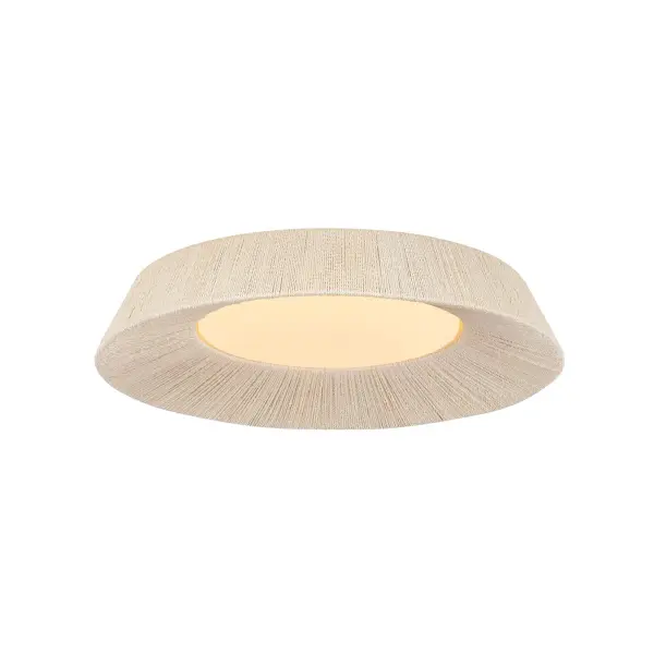 The Kenton flush mount transforms a minimalist silhouette into a textural statement with its bleached abaca wrap and vintage gold leaf finish. The 24-inch diameter provides ample illumination for medium-sized spaces while the natural materials add organic warmth to coastal, transitional, or modern interiors.