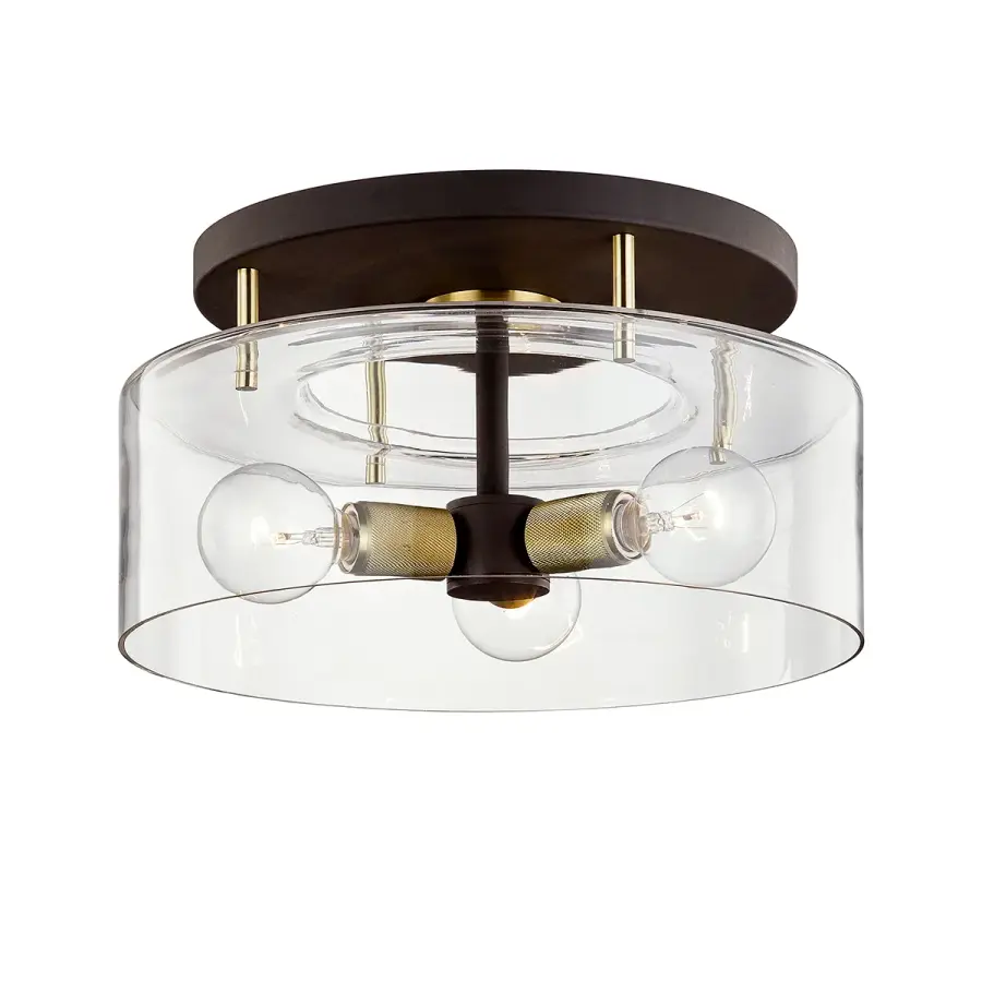 Bergamot Station Three Light Semi Flush Mount in Bronze