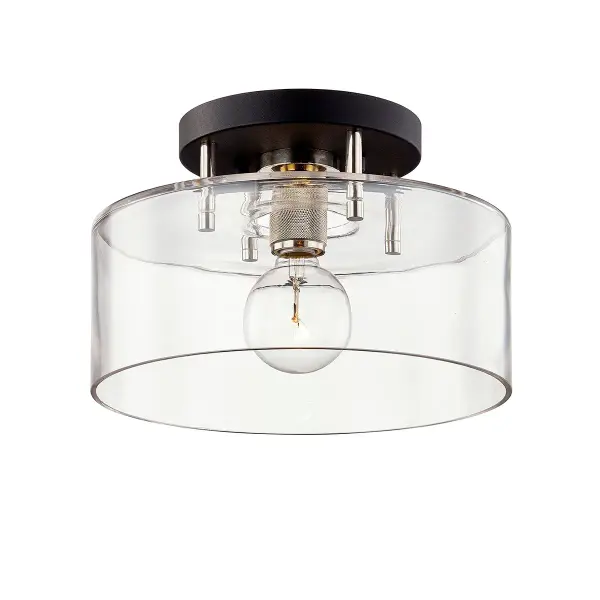 The Bergamot Station semi-flush mount combines industrial styling with artisanal metalwork. Its compact 12.25-inch profile and textured black finish make it ideal for smaller spaces needing character without visual weight.