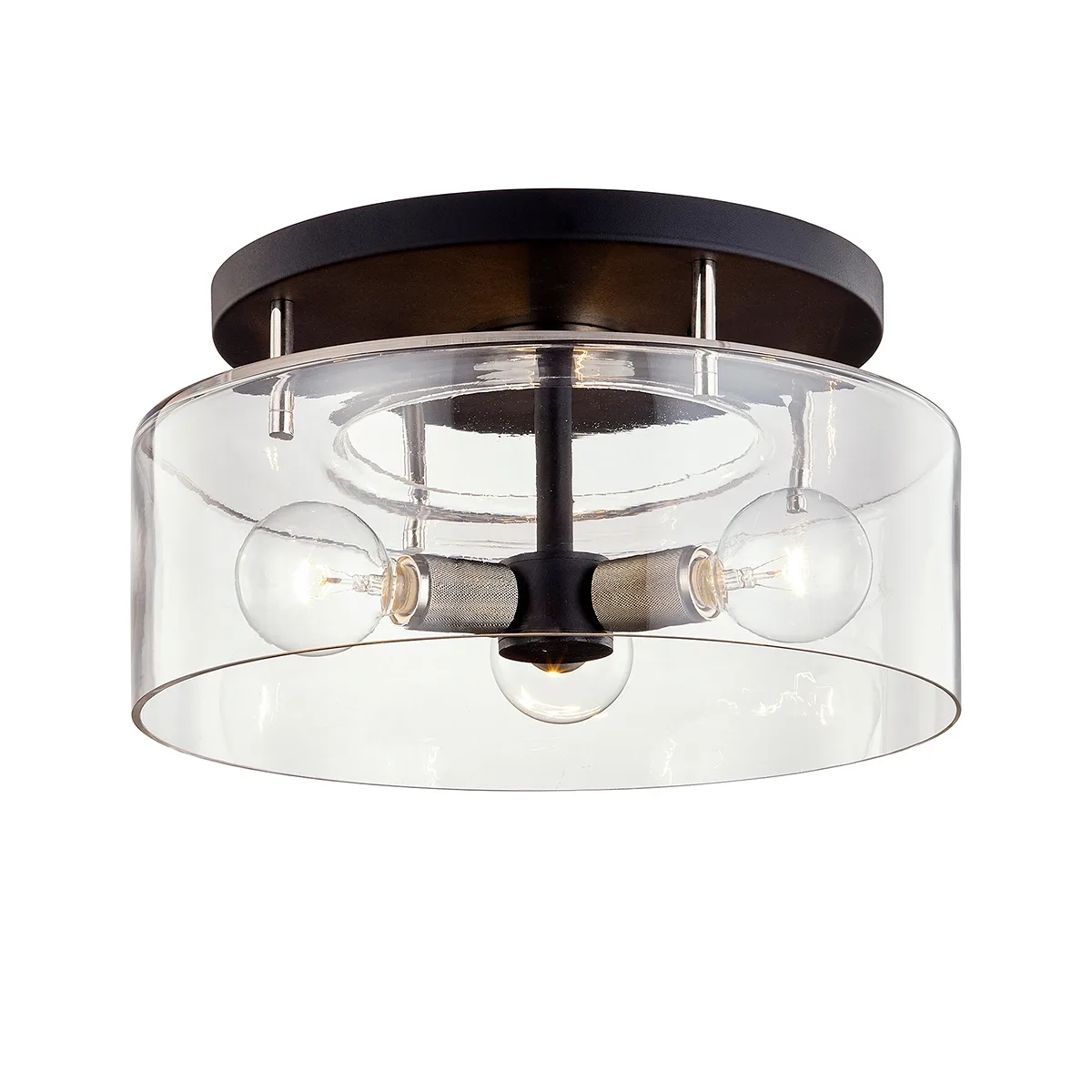 Bergamot Station Three Light Semi Flush Mount in Textured Black