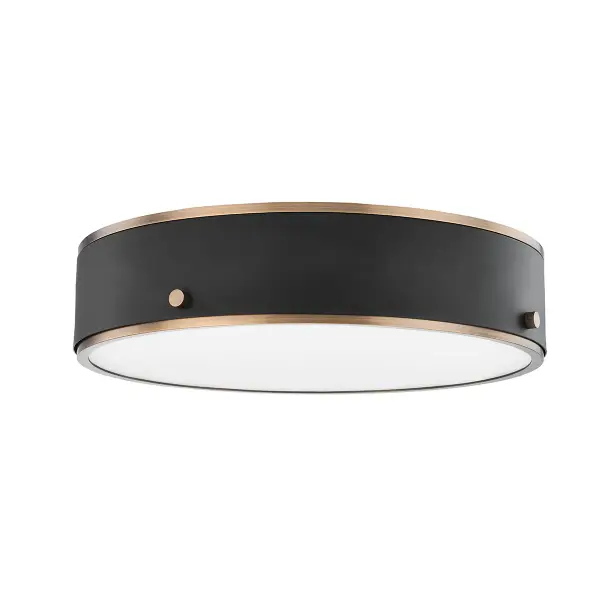 The Eli flush mount combines patina brass accents with a clean etched glass diffuser for sophisticated ambient lighting. Its low-profile design and integrated LED make it ideal for spaces with standard ceiling heights.