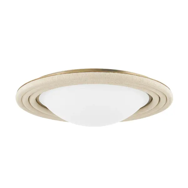 The Zion combines natural cotton rope wrapping with warm patina brass for a sophisticated coastal-organic aesthetic. Its slim 3.25" profile and integrated LED make it ideal for low ceilings while delivering soft, ambient light.