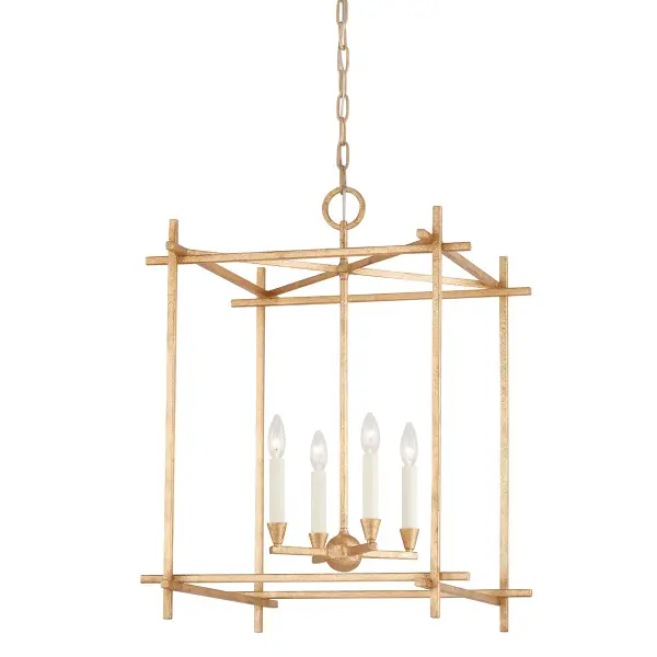 Huck delivers impressive scale without visual weight. The rectangular cage design in Vintage Gold Leaf creates architectural interest while maintaining openness. Perfect for high-ceiling spaces needing dramatic yet refined lighting.