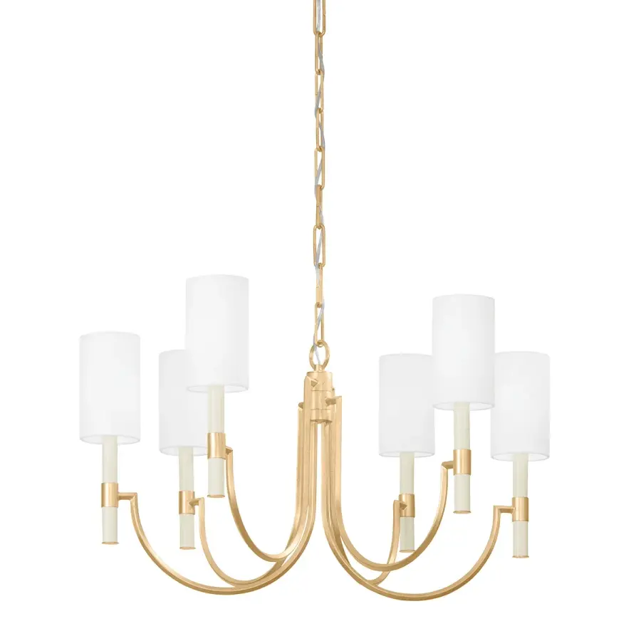 Gustine Six Light Chandelier in Vintage Gold Leaf