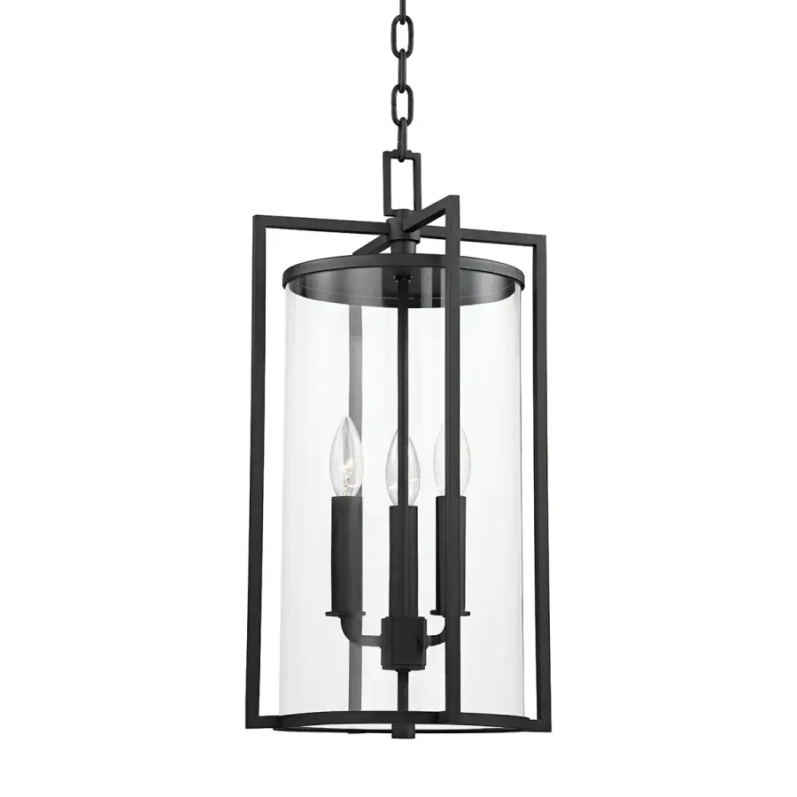 Percy Three Light Outdoor Lantern in Textured Black