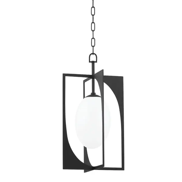 The Enzo lantern transforms lighting into art with its intertwining laser-cut leaf shapes cradling an opal glass shade. The textured Black Iron finish adds depth while the sculptural form creates visual interest from every angle.