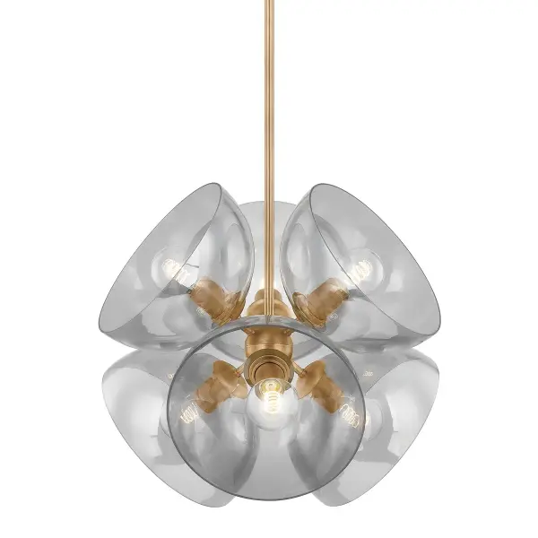 Salix Six Light Pendant in Patina Brass