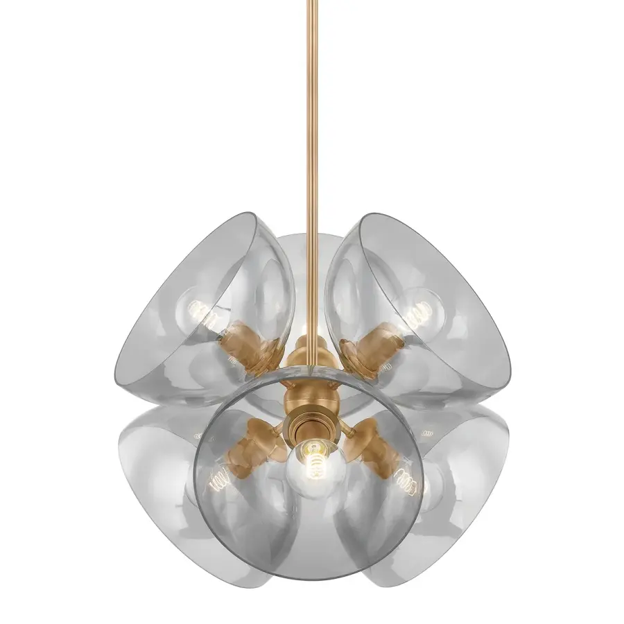 Salix Six Light Pendant in Patina Brass