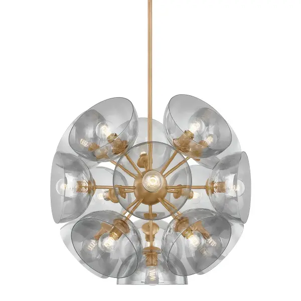 The Salix transforms the classic mid-century Sputnik into an organic masterpiece with 16 smoke glass bowls creating a dramatic outward-facing bloom. The warm Patina Brass finish adds sophistication while the compact array maximizes visual impact.