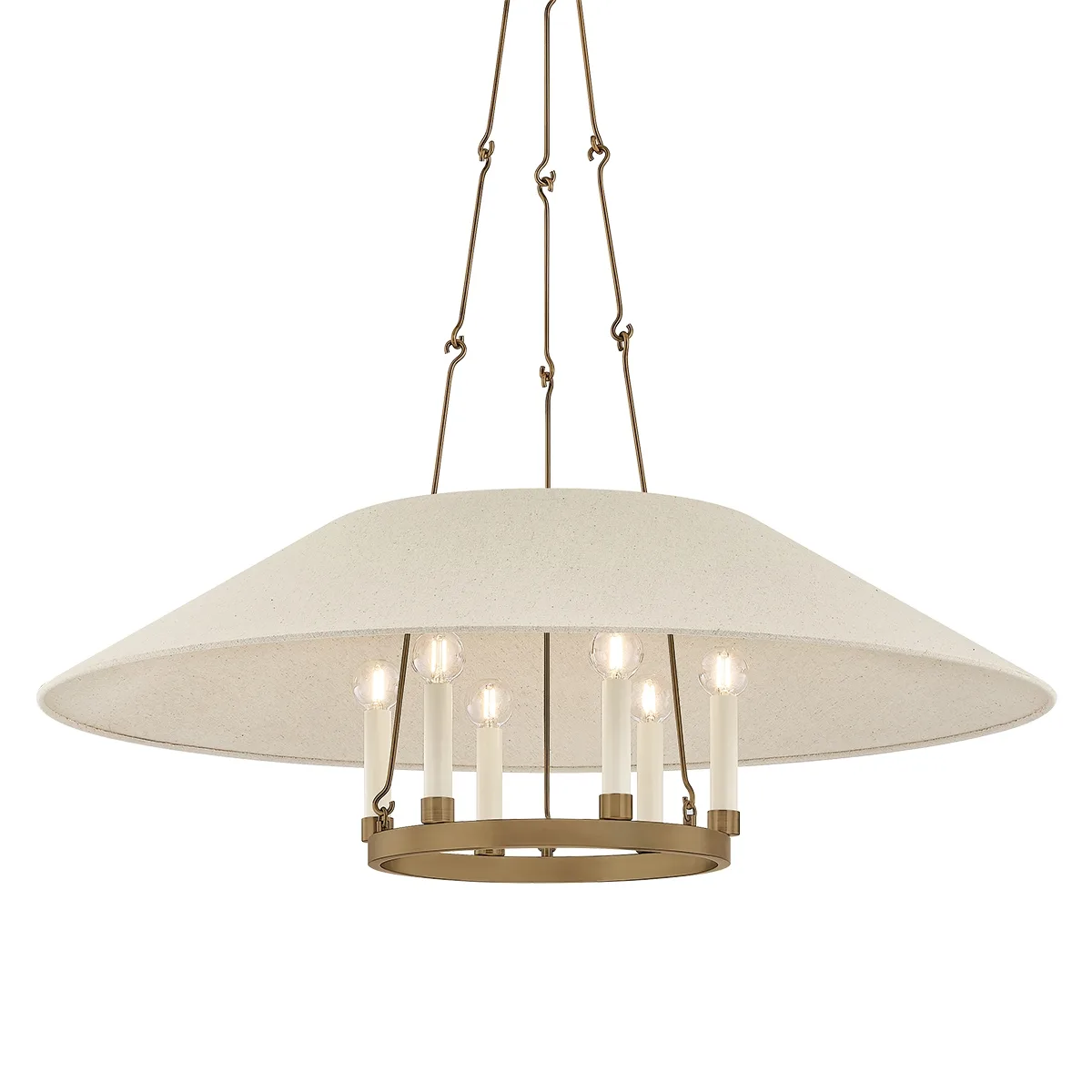 Archive Six Light Chandelier in Patina Brass