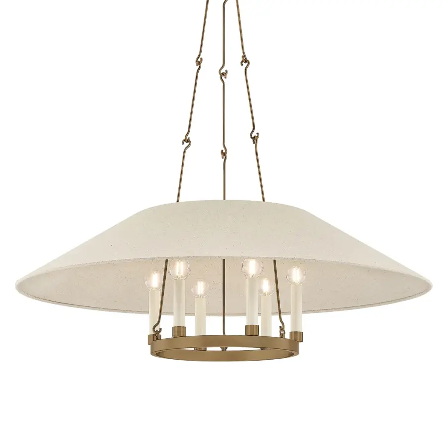 Archive Six Light Chandelier in Patina Brass