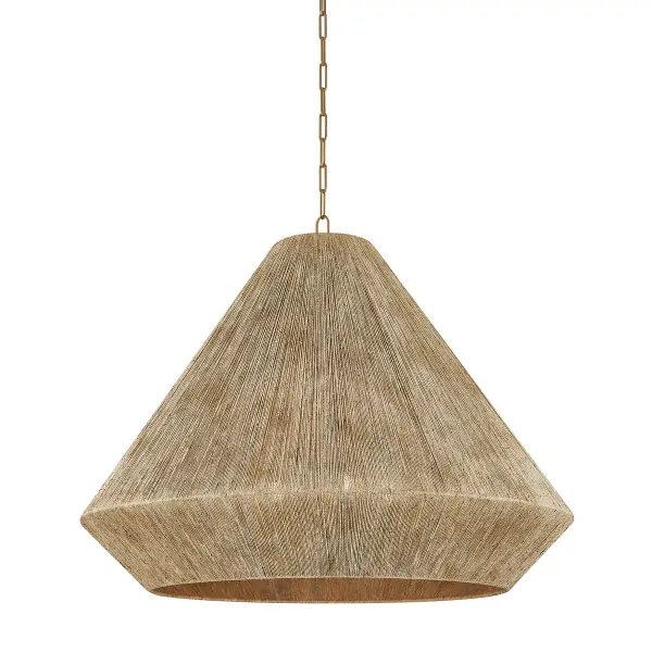 The Keats pendant makes a bold impression with its generous 40-inch scale and artisanal woven jute shade. The patina brass finish paired with natural bleached jute creates a light, organic aesthetic perfect for coastal and modern interiors.