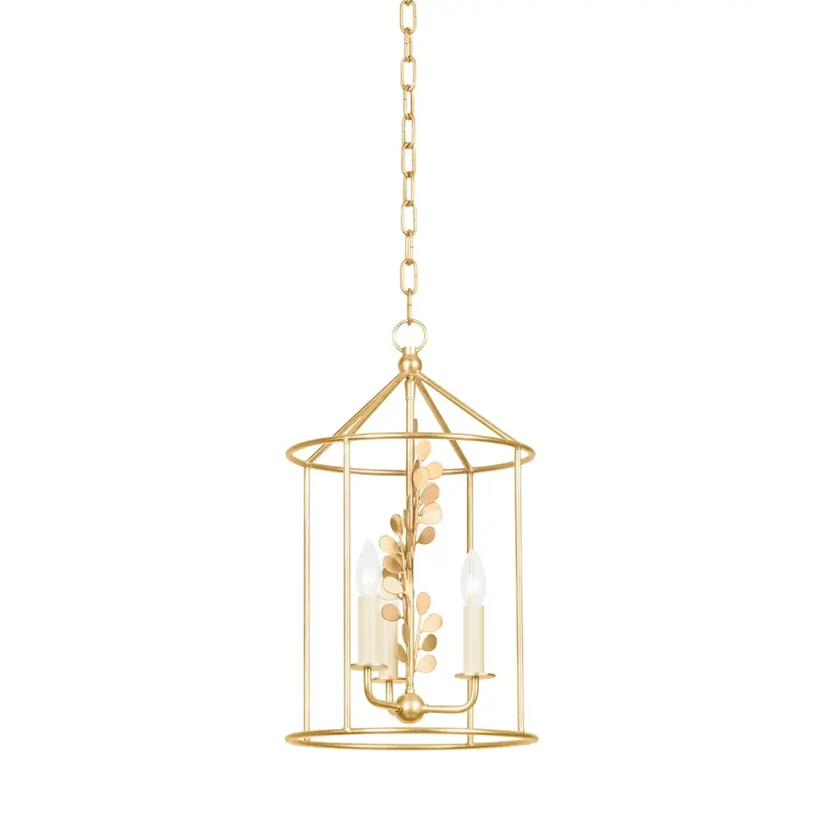 Adrienne Three Light Lantern in Vintage Gold Leaf