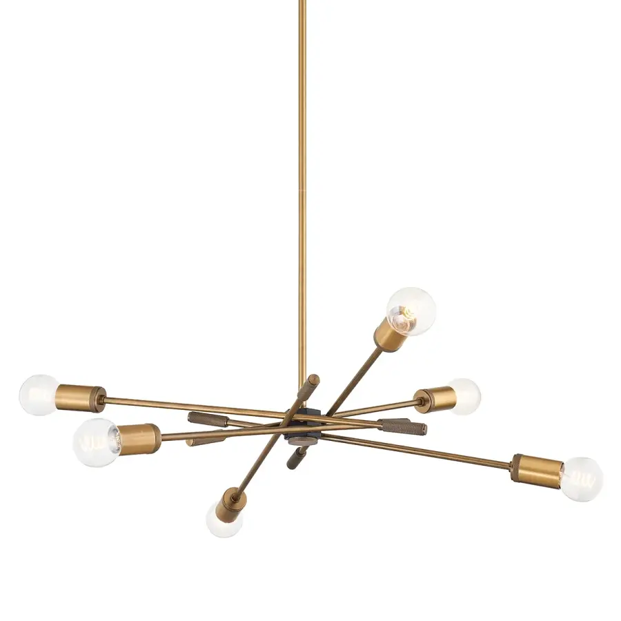 Chino Six Light Chandelier in Patina Brass