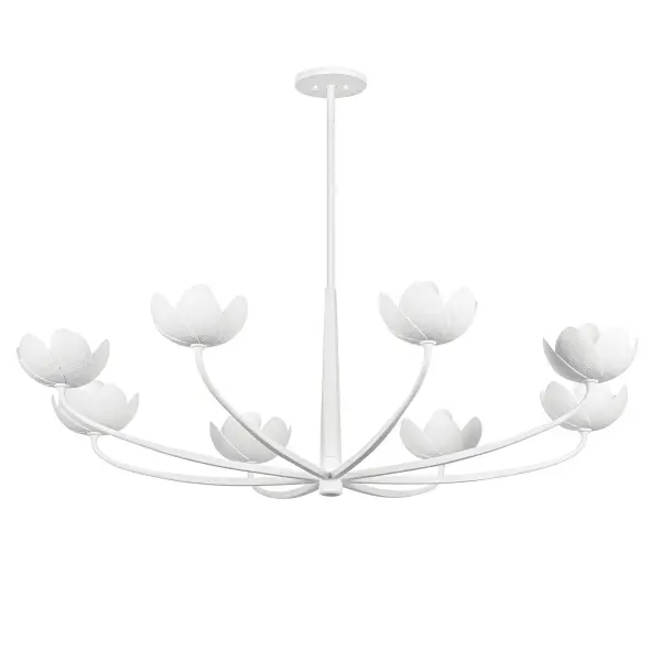The Arcata brings romantic, nature-inspired design to large-scale spaces with its sweeping arms and floral motifs. The hand-worked Gesso White finish adds tactile depth and contemporary sophistication to this 55-inch statement piece.