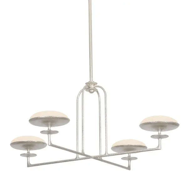 The Pacific LED Chandelier combines geometric sophistication with warm, diffused lighting. Its handcrafted silver leaf finish and architectural arches create a striking focal point while integrated LED technology delivers efficient, high-quality illumination.